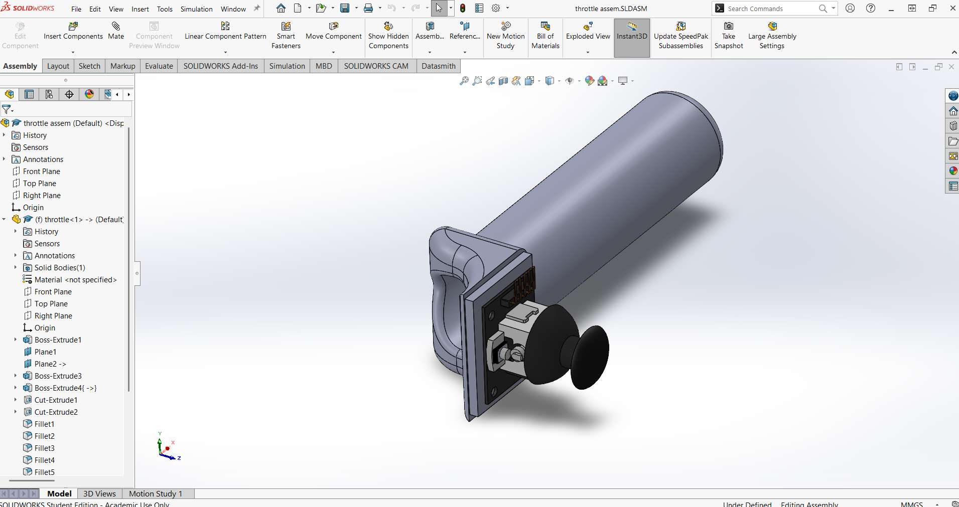 CAD model of right handle with throttle